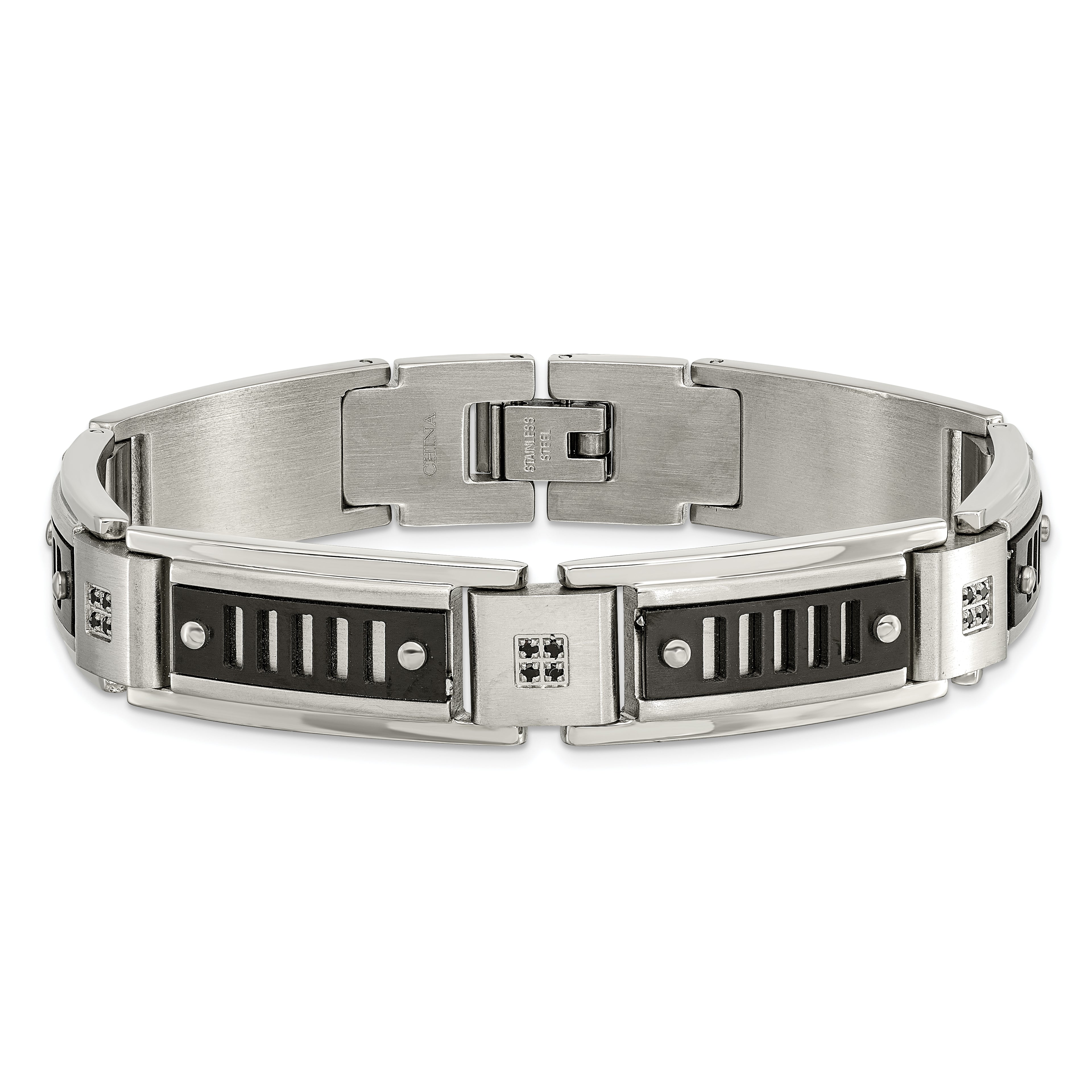 Black IP-Plated Bracelet in Stainless Steel with Black CZ