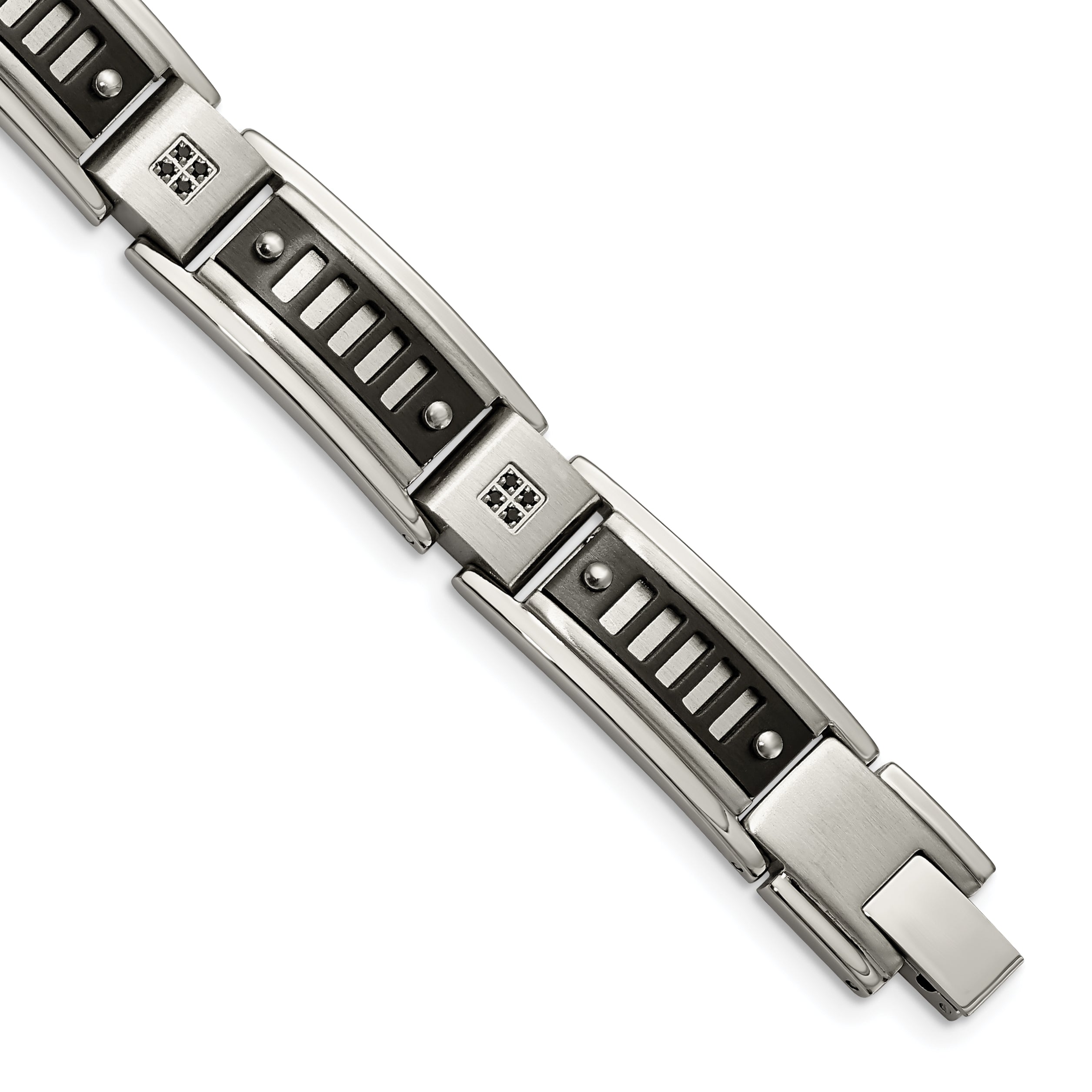 Stainless Steel Polished Black IP-plated with Black CZ 8.5in Bracelet Main image