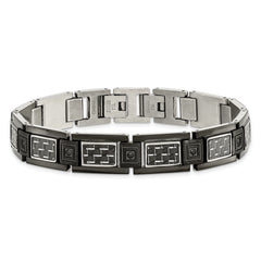 Chisel Stainless Steel Polished Black IP-plated with Black Carbon Fiber Inlay and Black CZ 8.75 inch Link Bracelet