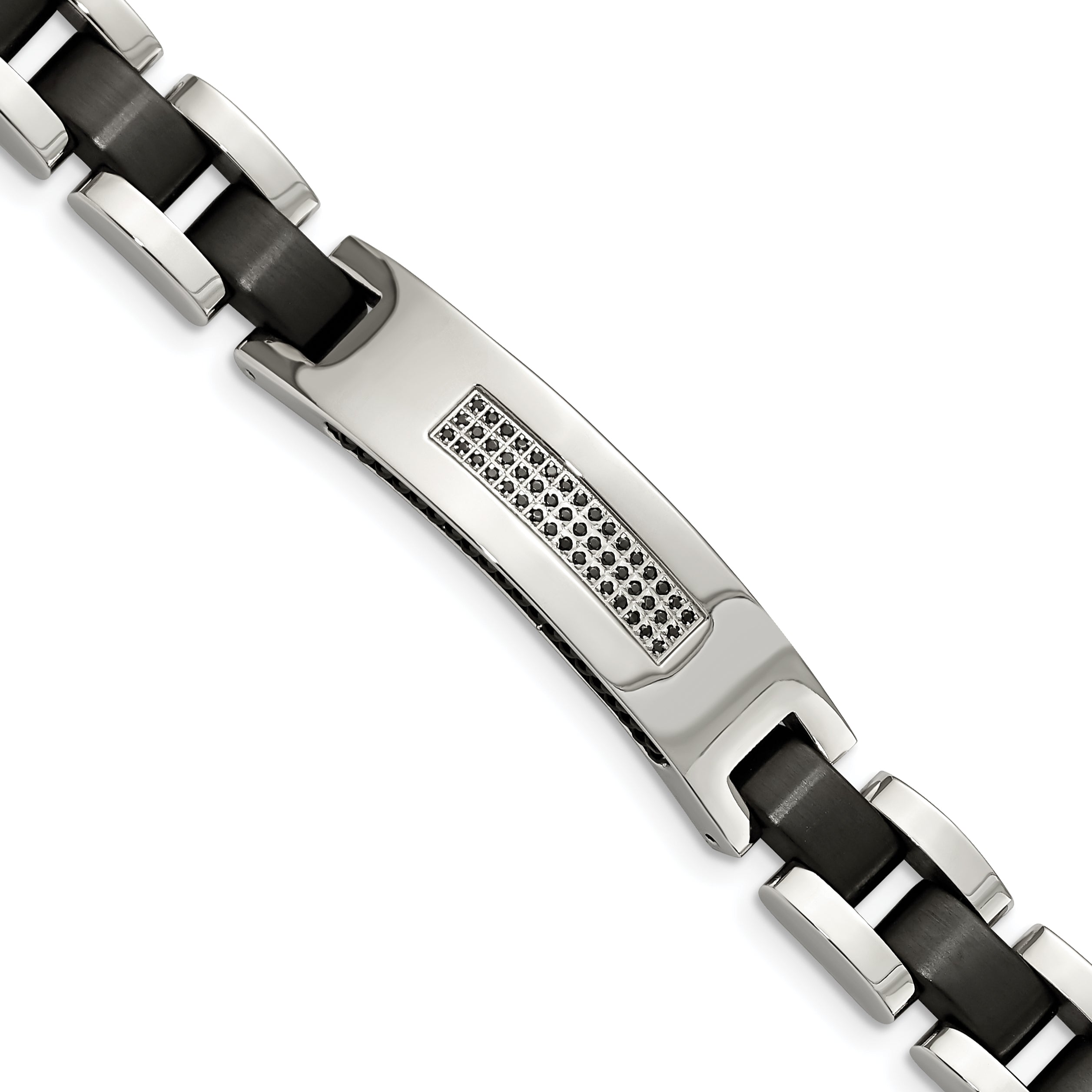 Stainless Steel Brushed and Polished Black IP-plated with CZ 8.5in Bracelet Main image
