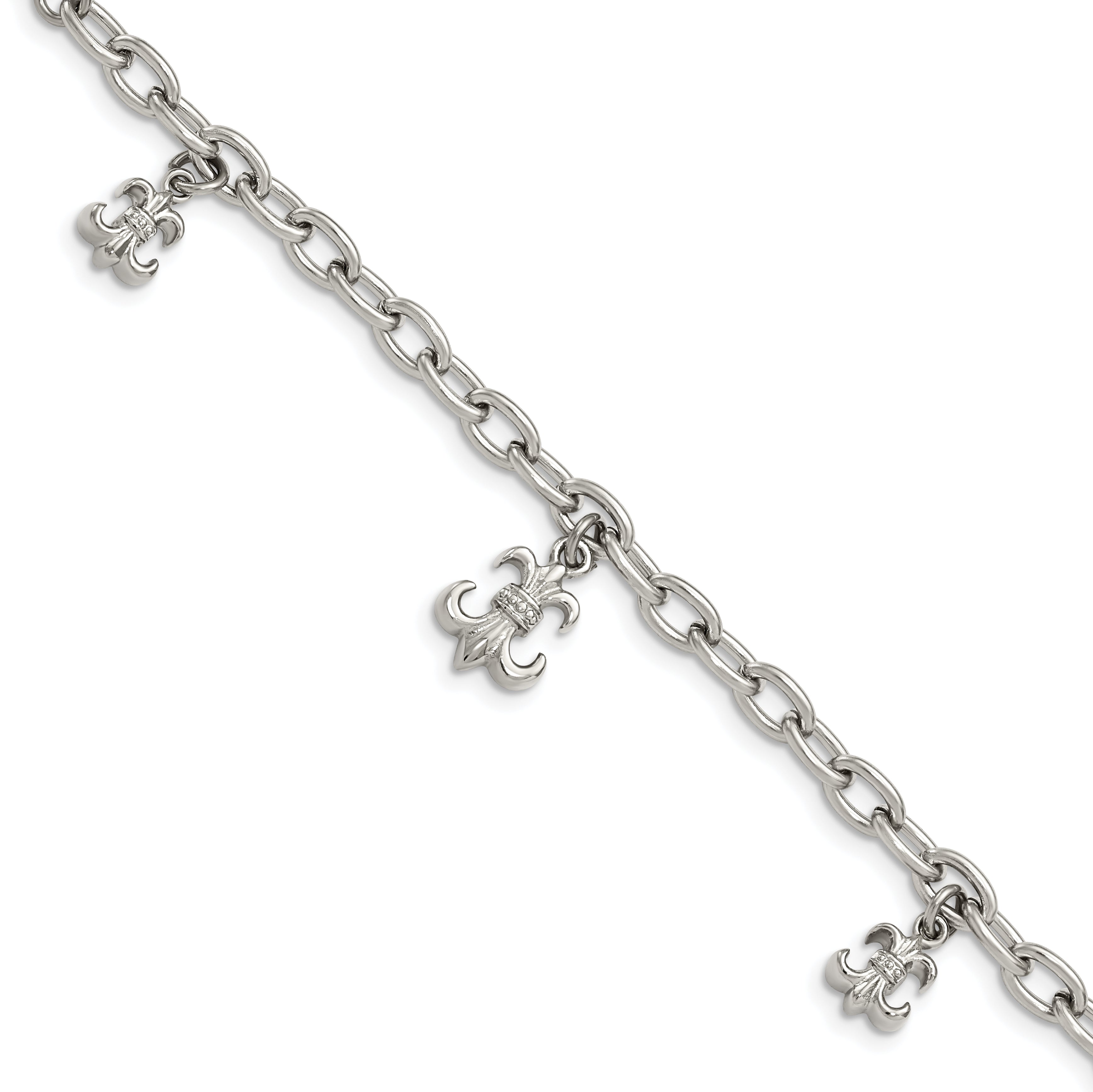 Stainless Steel Polished Fleur de Lis 7in w/3in ext. Bracelet Main image
