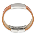 Leather ID Bracelet in Stainless Steel, Brushed Finish