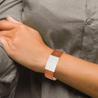 Leather ID Bracelet in Stainless Steel, Brushed Finish