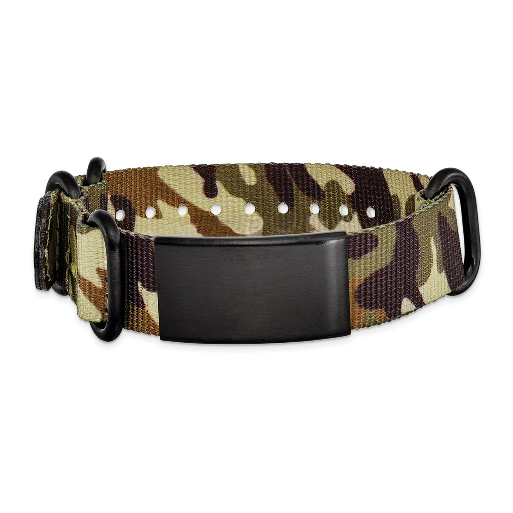 Brown Camo Adjustable ID Bracelet in Stainless Steel