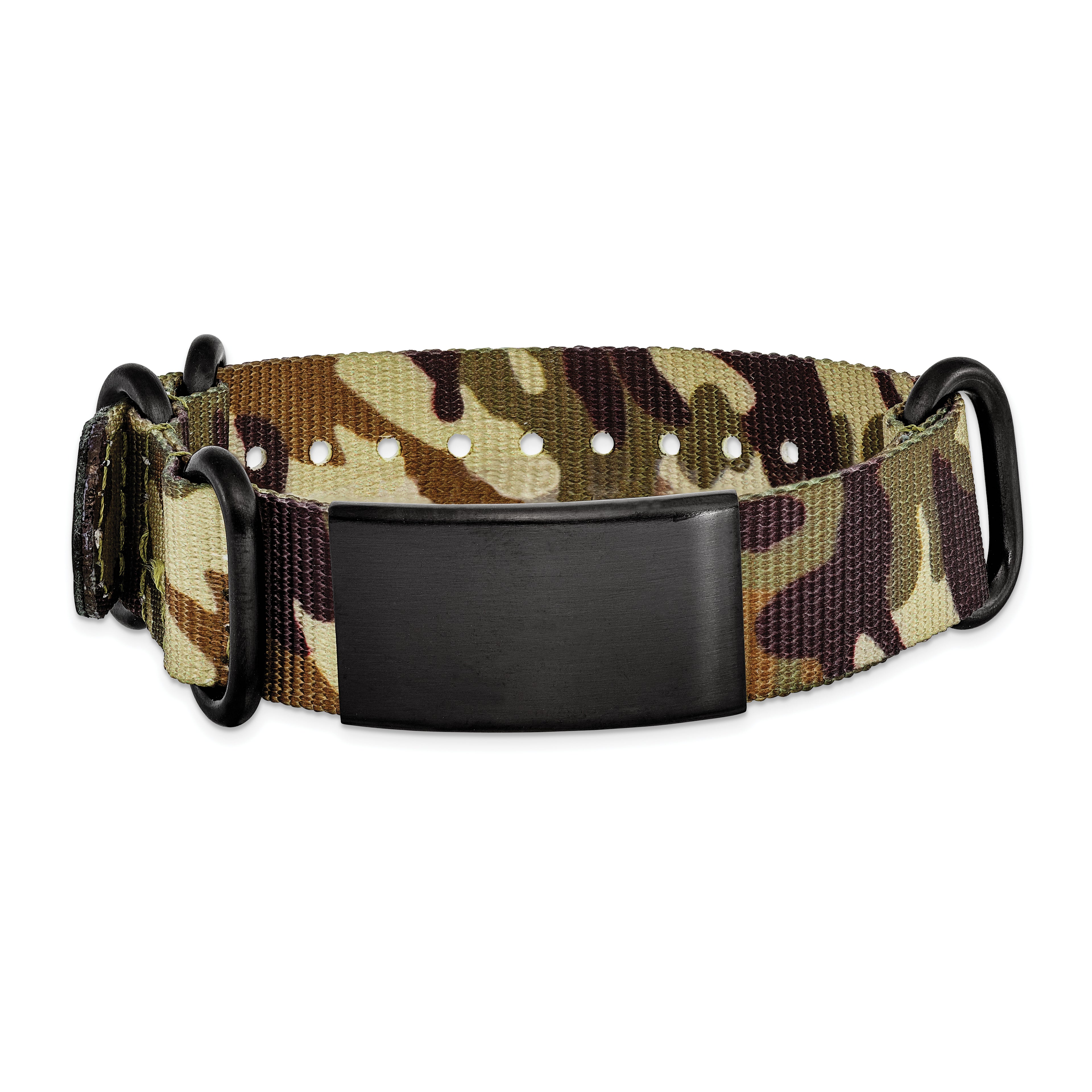 Brown Camo Adjustable ID Bracelet in Stainless Steel