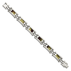 Brown Camo Fabric Inlay Bracelet in Stainless Steel