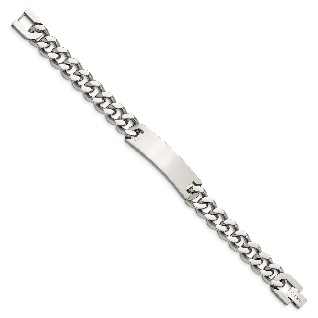 Polished Curb Chain ID Bracelet in Stainless Steel