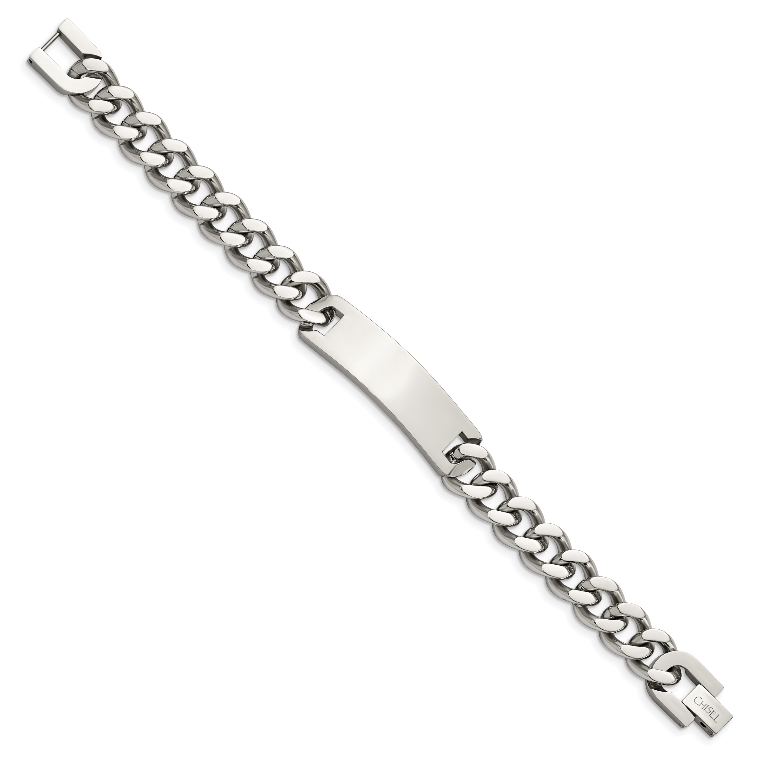 Polished Curb Chain ID Bracelet in Stainless Steel