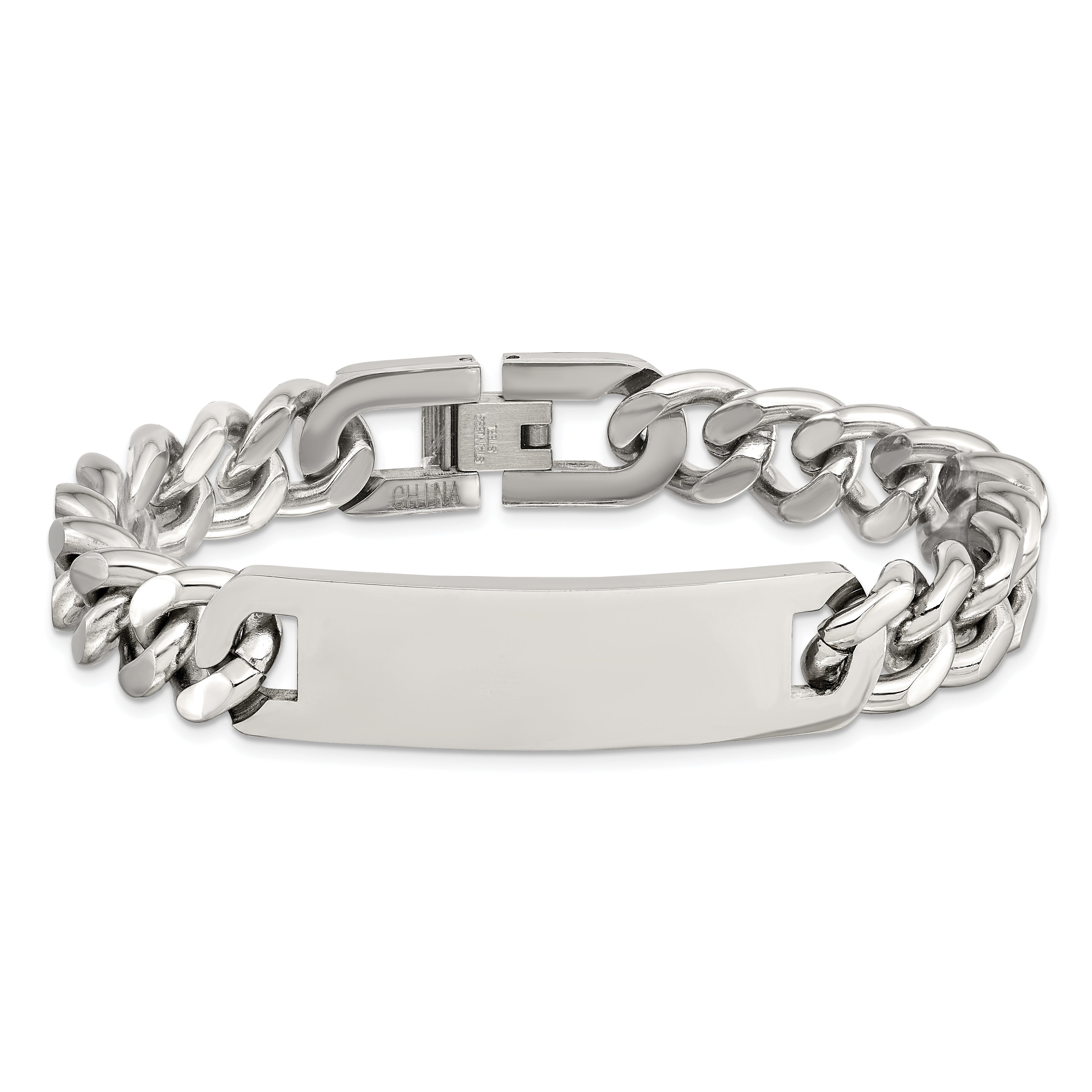 Polished Curb Chain ID Bracelet in Stainless Steel