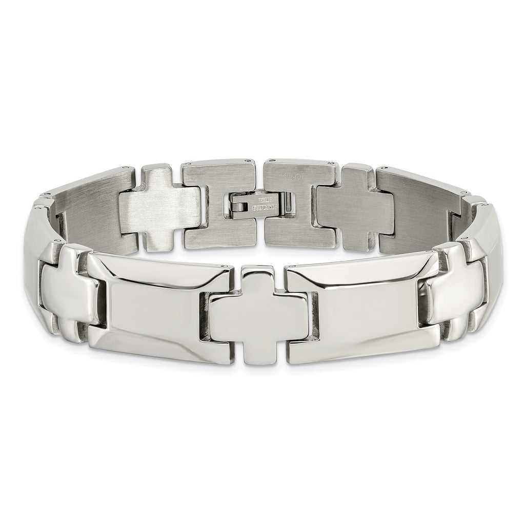 Polished Cross Link Bracelet in Stainless Steel