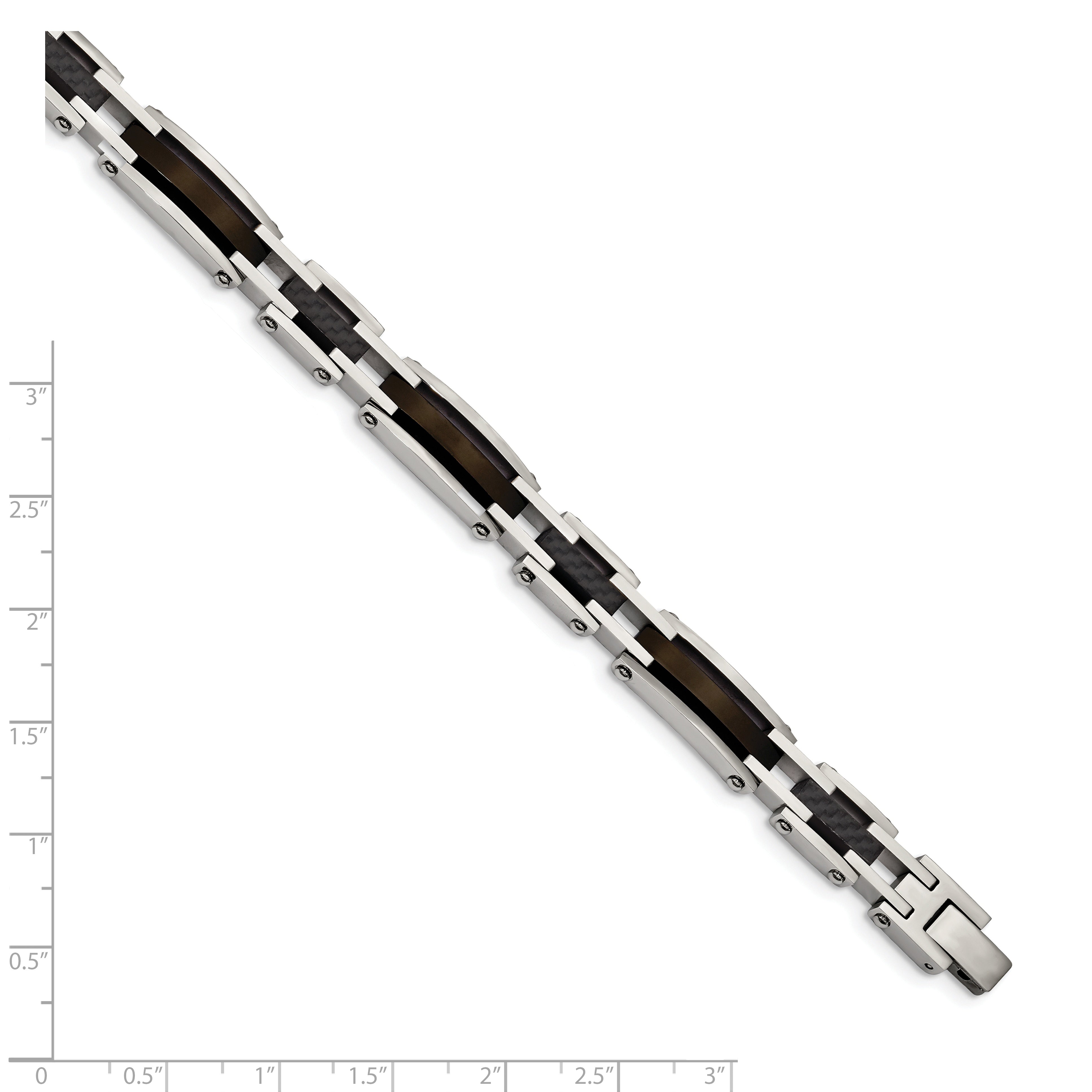 Chisel Stainless Steel Polished Black IP-plated with Solid Black Carbon Fiber 8.25 inch Link Bracelet