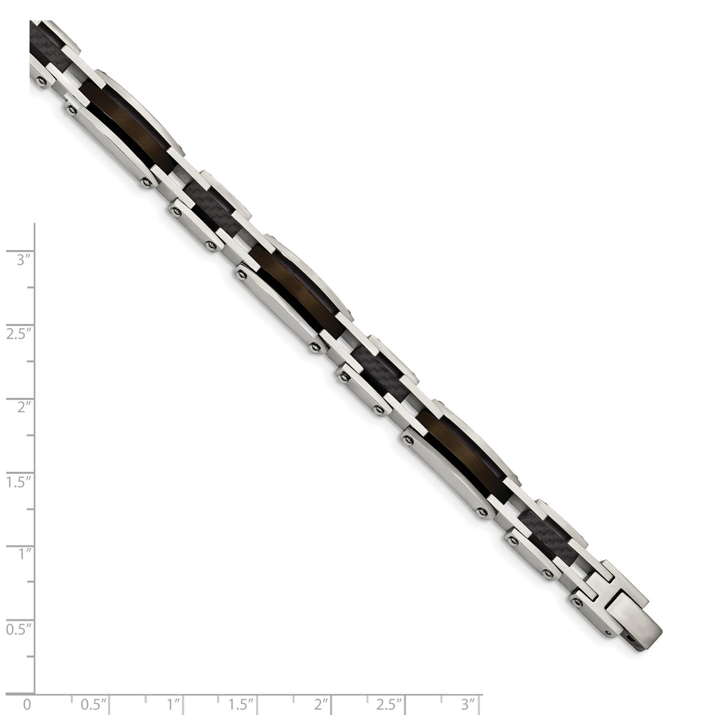 Chisel Stainless Steel Polished Black IP-plated with Solid Black Carbon Fiber 8.25 inch Link Bracelet