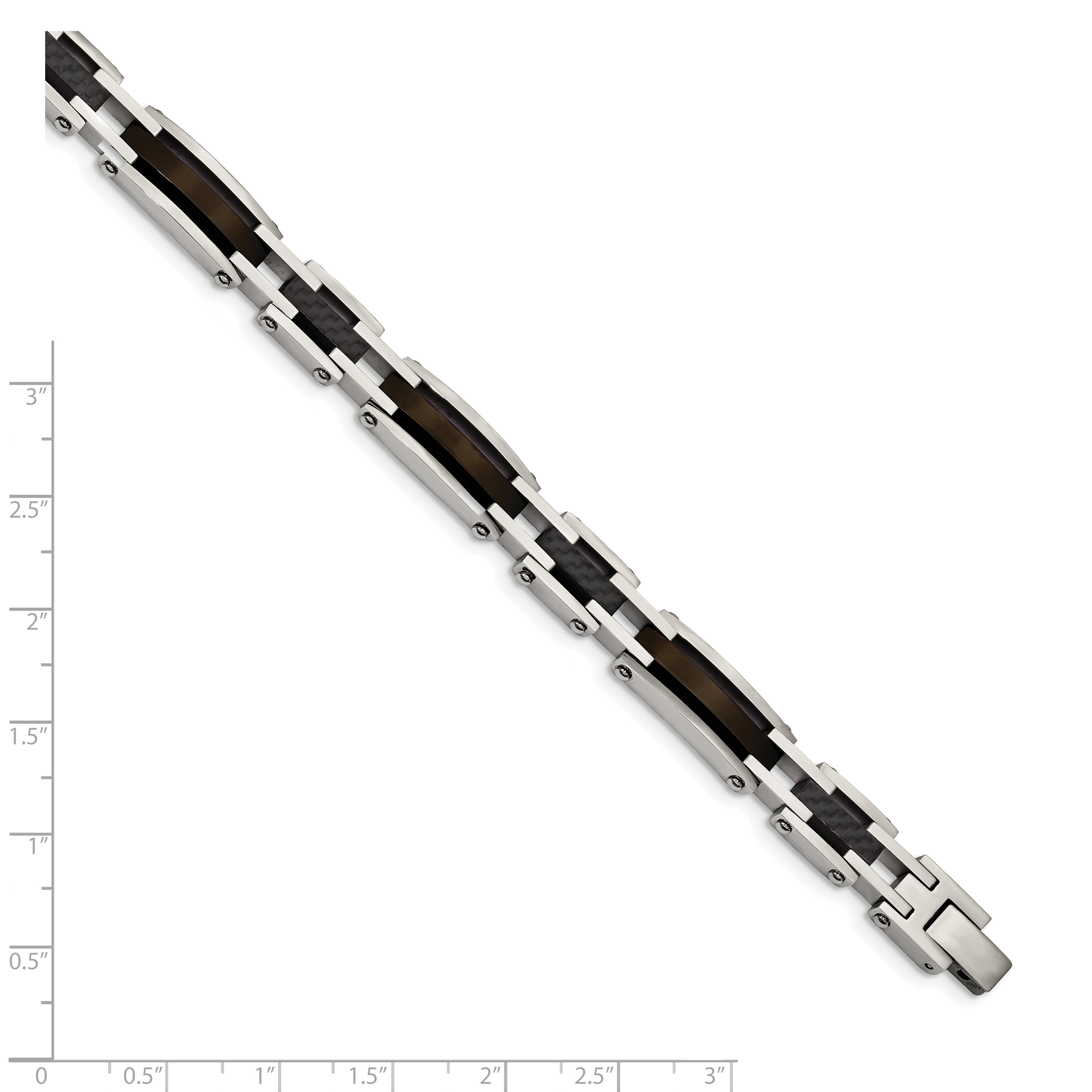 Chisel Stainless Steel Polished Black IP-plated with Solid Black Carbon Fiber 8.25 inch Link Bracelet