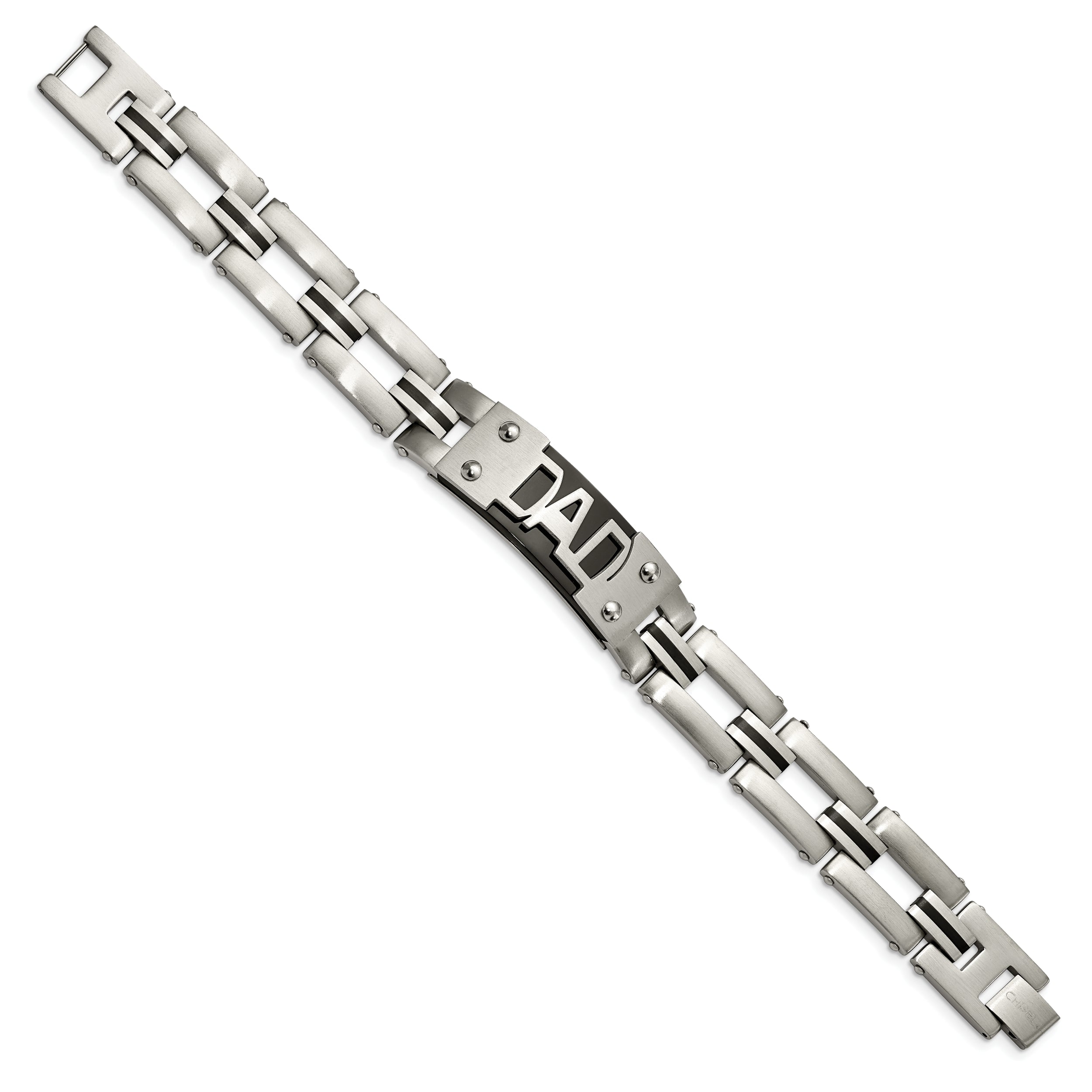 Chisel Stainless Steel Brushed and Polished Black IP-plated DAD 9 inch Bracelet
