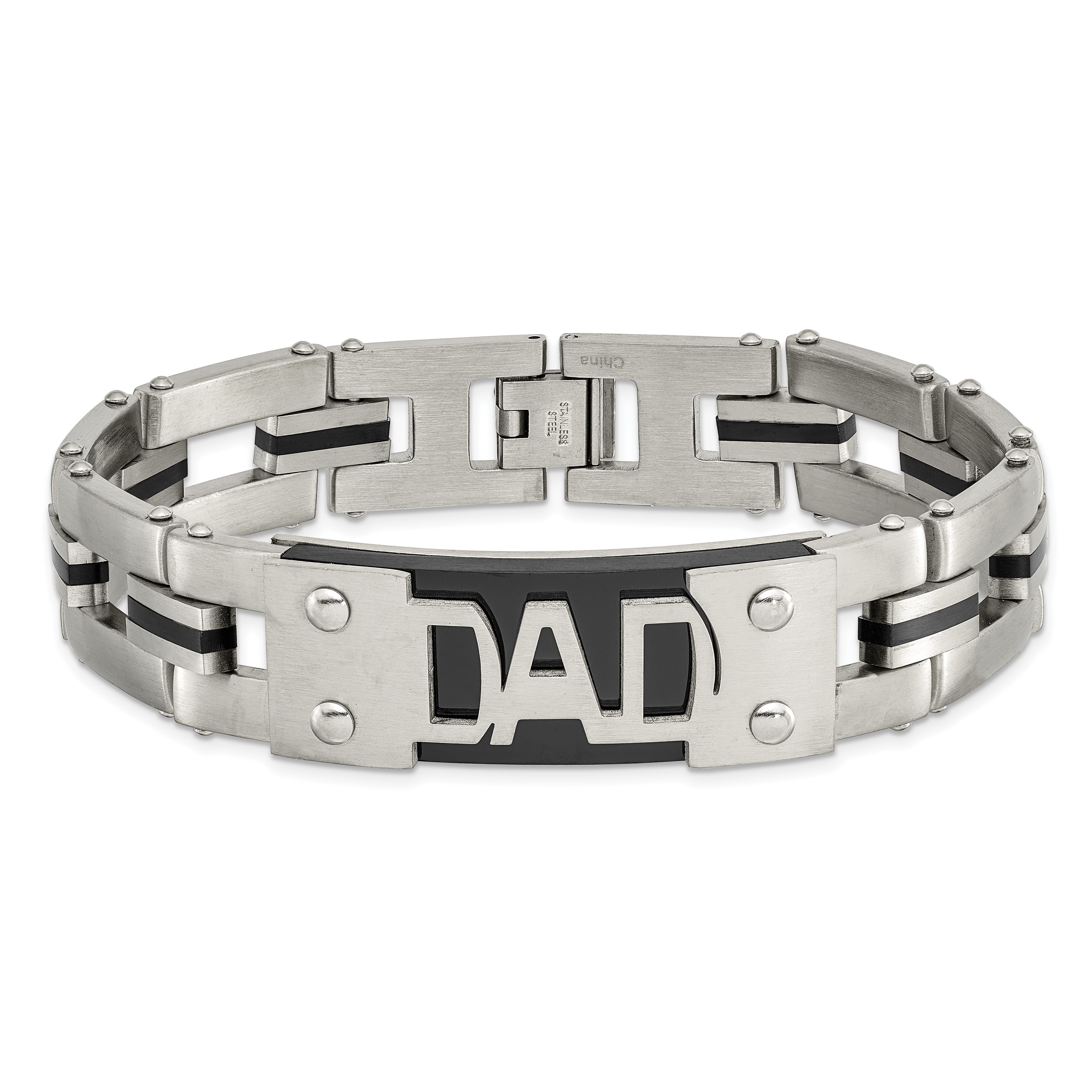 Chisel Stainless Steel Brushed and Polished Black IP-plated DAD 9 inch Bracelet