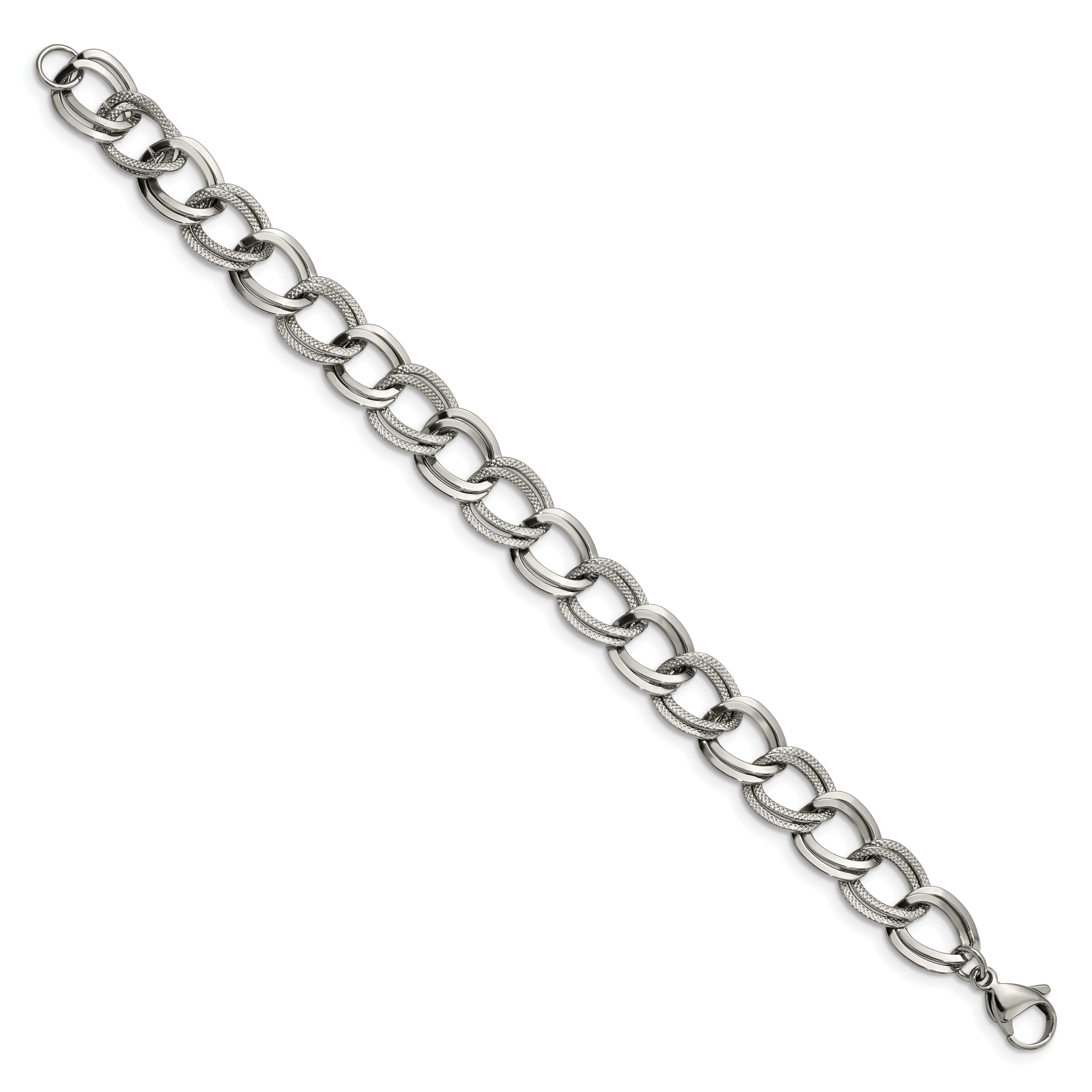 Chisel Stainless Steel Polished and Textured 8 inch Link Bracelet