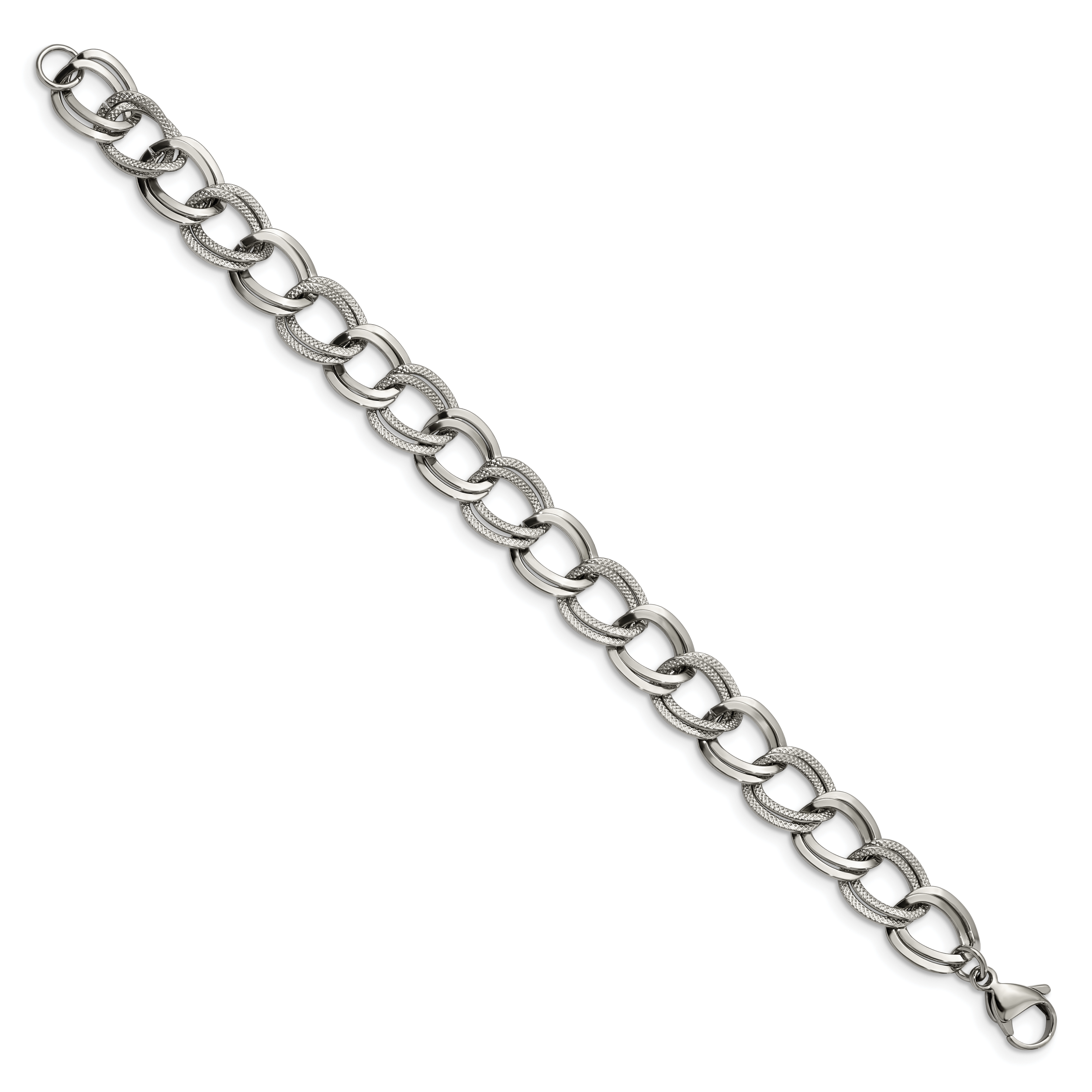 Chisel Stainless Steel Polished and Textured 8 inch Link Bracelet