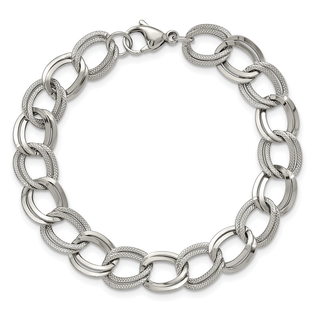 Chisel Stainless Steel Polished and Textured 8 inch Link Bracelet