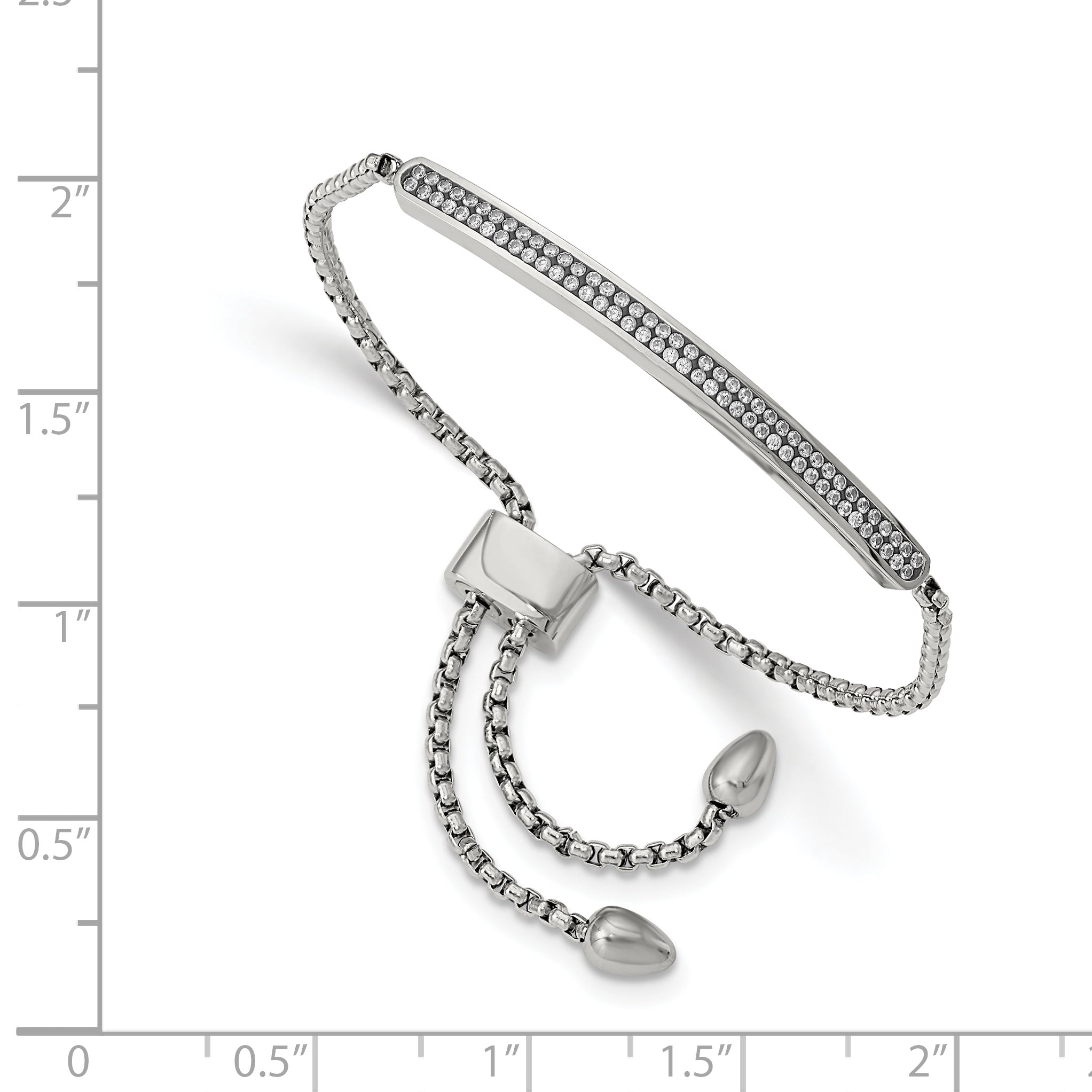 Chisel Stainless Steel Polished with 2 Row CZ Bar Friendship/Bolo Adjustable Bracelet
