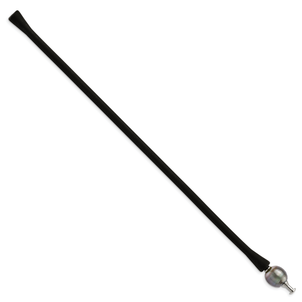Chisel Stainless Steel 10-11mm Black Tahitian Pearl Black Silicone Bracelet with Hidden Clasp