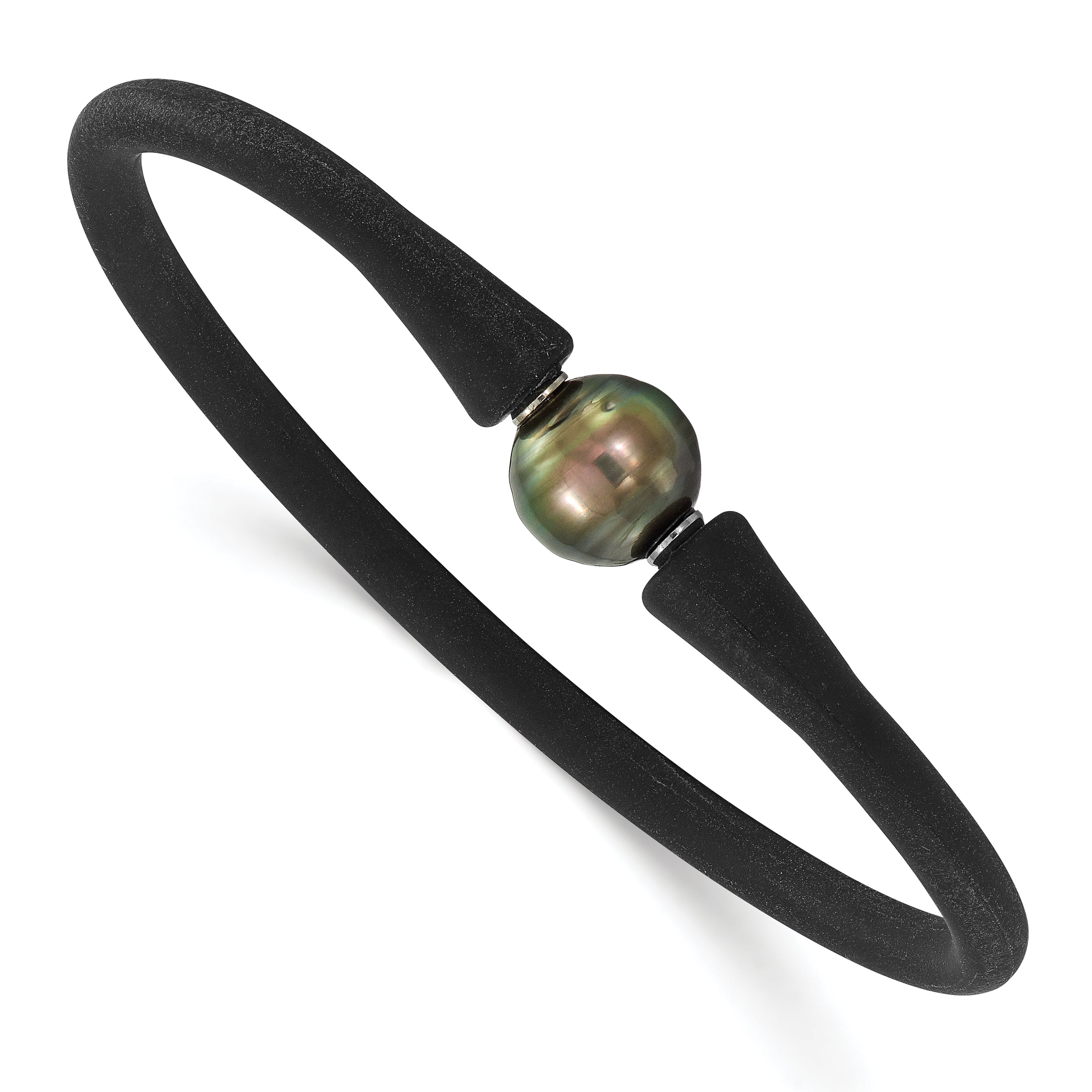 Chisel Stainless Steel 10-11mm Black Tahitian Pearl Black Silicone Bracelet with Hidden Clasp Main image