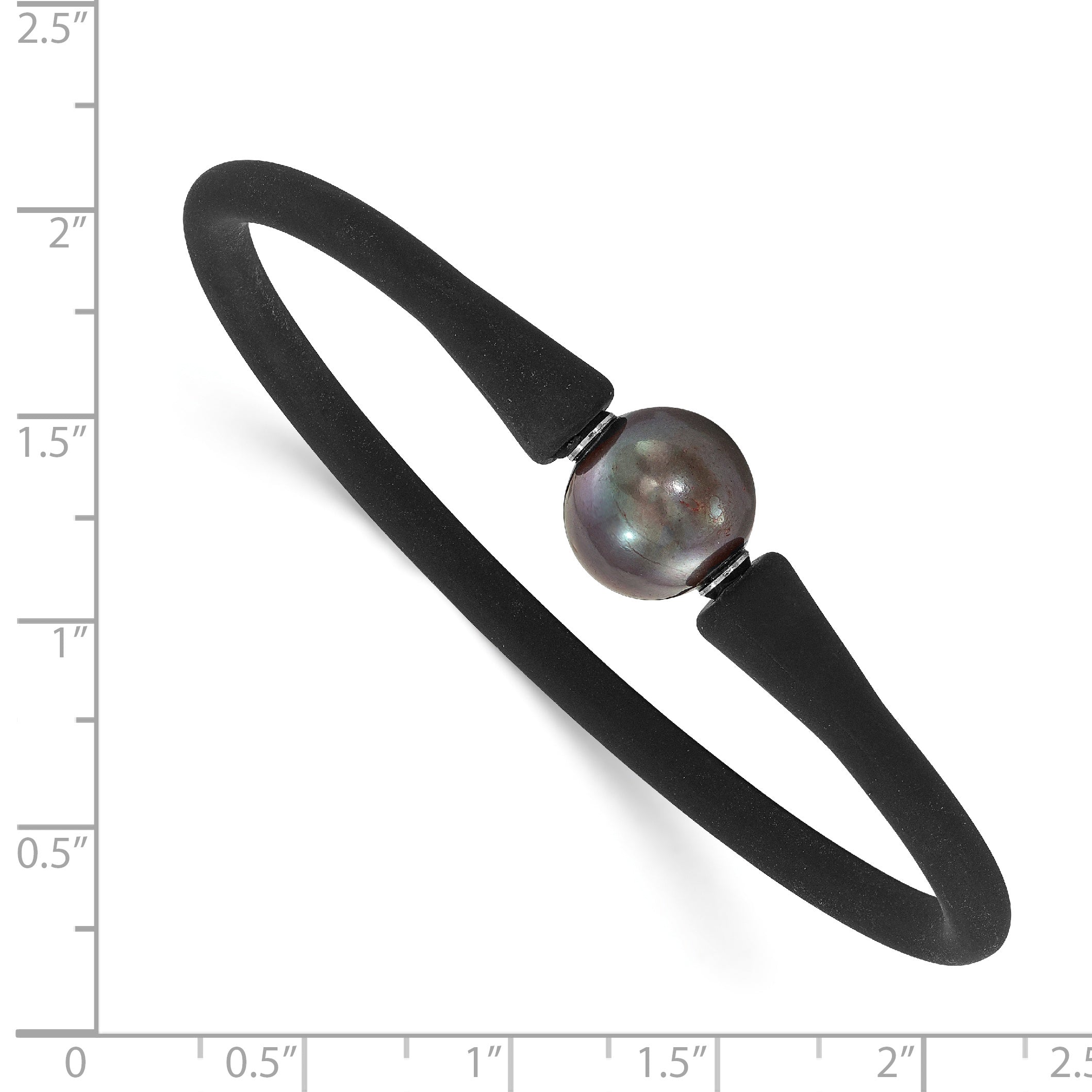 Chisel Stainless Steel 11-12mm Black Freshwater Cultured Pearl Black Silicone Bracelet with Hidden Clasp