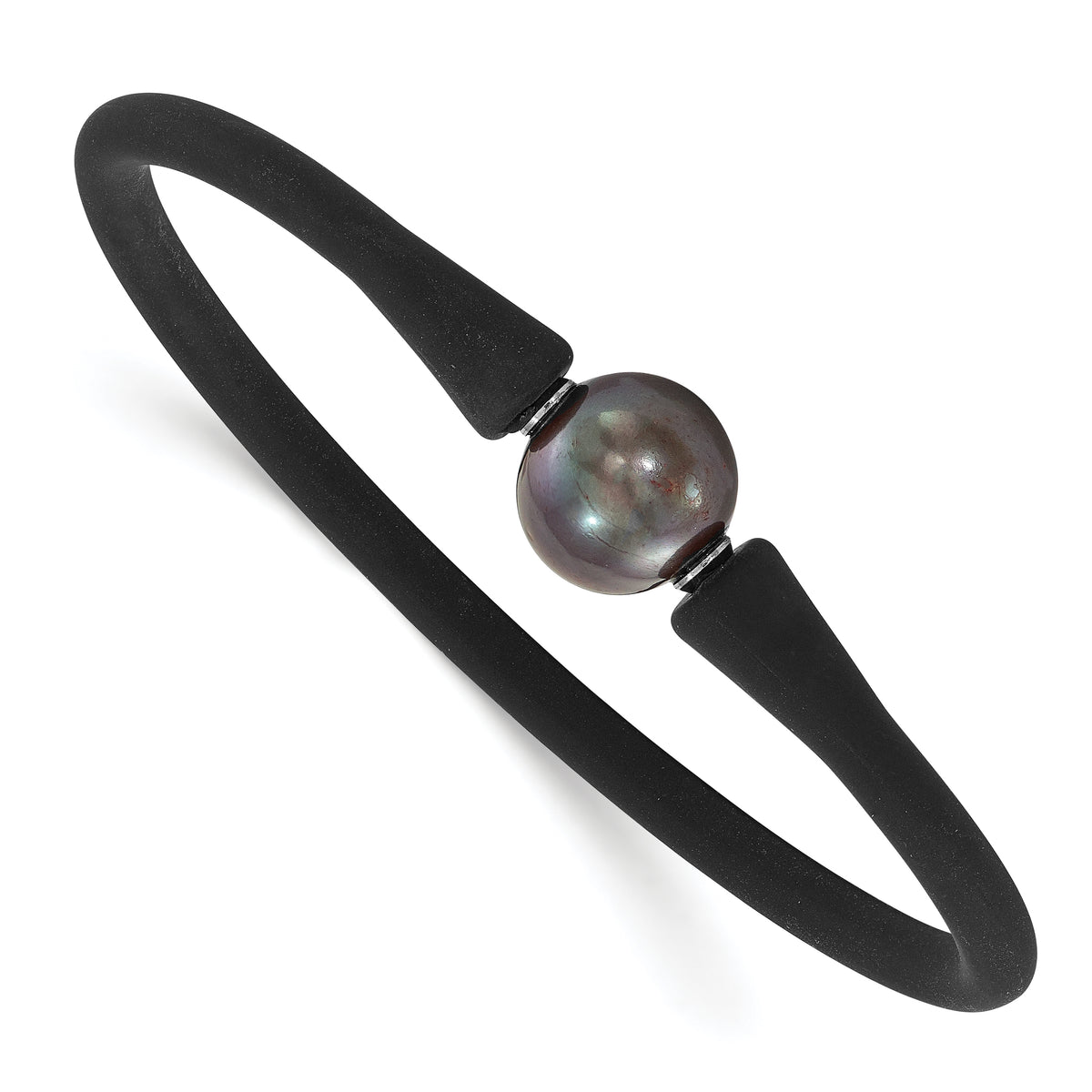 Chisel Stainless Steel 11-12mm Black Freshwater Cultured Pearl Black Silicone Bracelet with Hidden Clasp