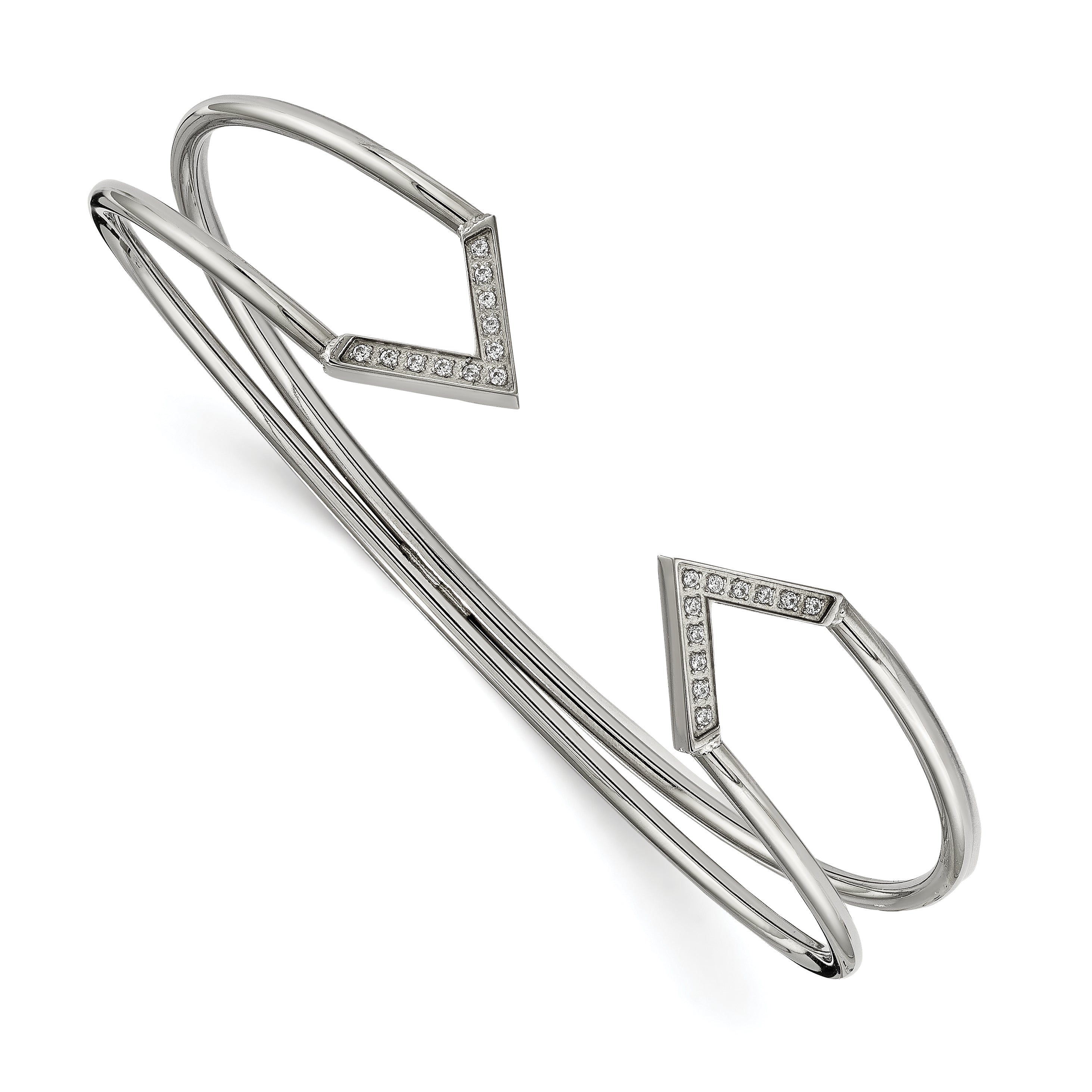 Stainless Steel Polished with CZ Flexible Cuff Bangle Main image