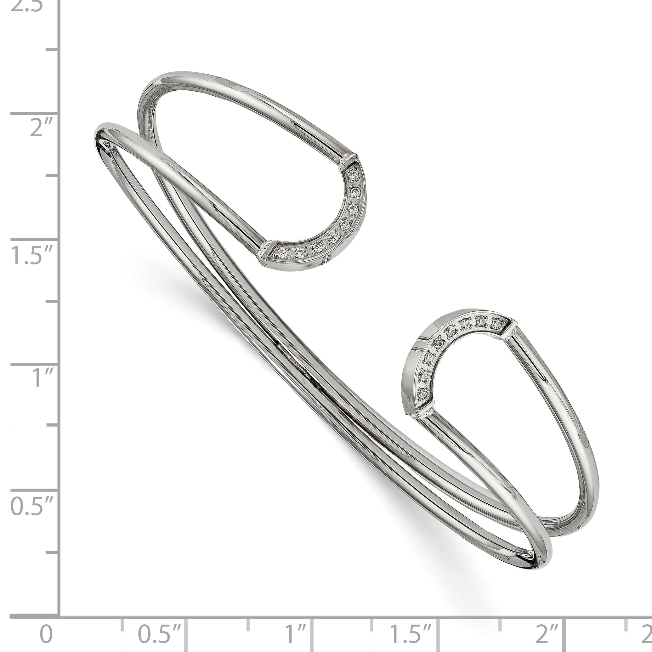 Stainless Steel Polished with CZ Flexible Cuff Bangle Secondary image