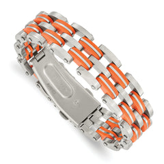 Chisel Stainless Steel Brushed with Orange Rubber 8 inch Bracelet