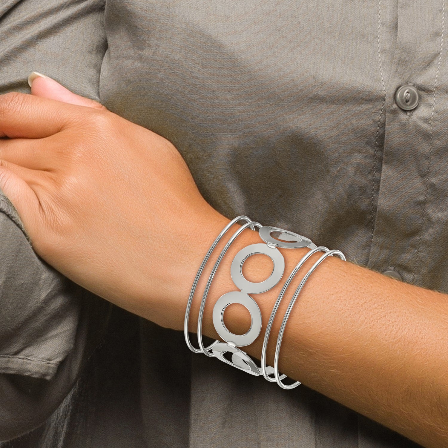 Stainless Steel Polished Circle Design 50mm Cuff Bangle