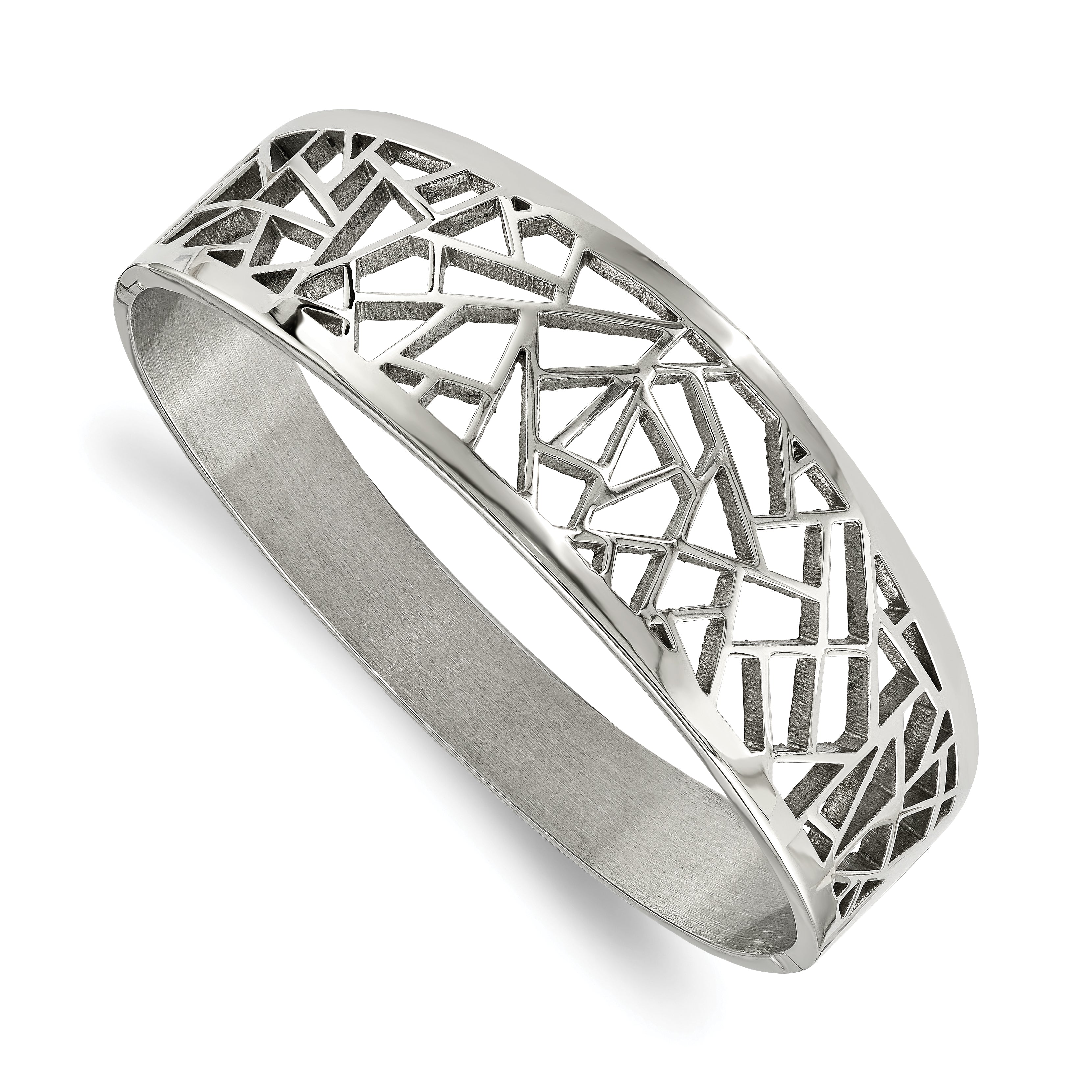 Stainless Steel Polished Geometric Cut-out Hinged Bangle Main image