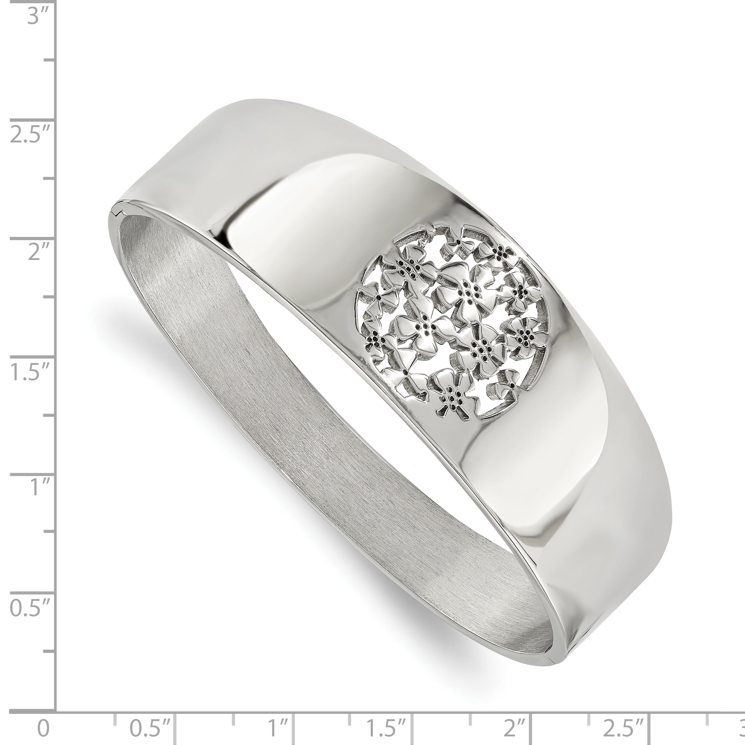 Stainless Steel Polished Circle Flower Cut-out Hinged Bangle Secondary image