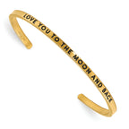 Chisel Stainless Steel Polished and Enameled Yellow IP-plated with Crystal LOVE YOU TO THE MOON AND BACK 3mm Cuff Bangle