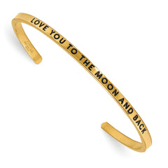 Chisel Stainless Steel Polished and Enameled Yellow IP-plated with Crystal LOVE YOU TO THE MOON AND BACK 3mm Cuff Bangle