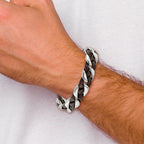 Braided Leather Bracelet in Stainless Steel with Crystals