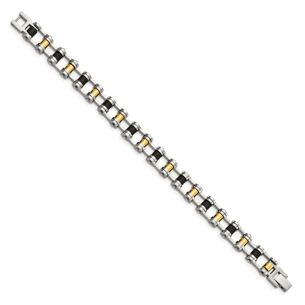 Yellow IP & Black Rubber Bracelet in Stainless Steel