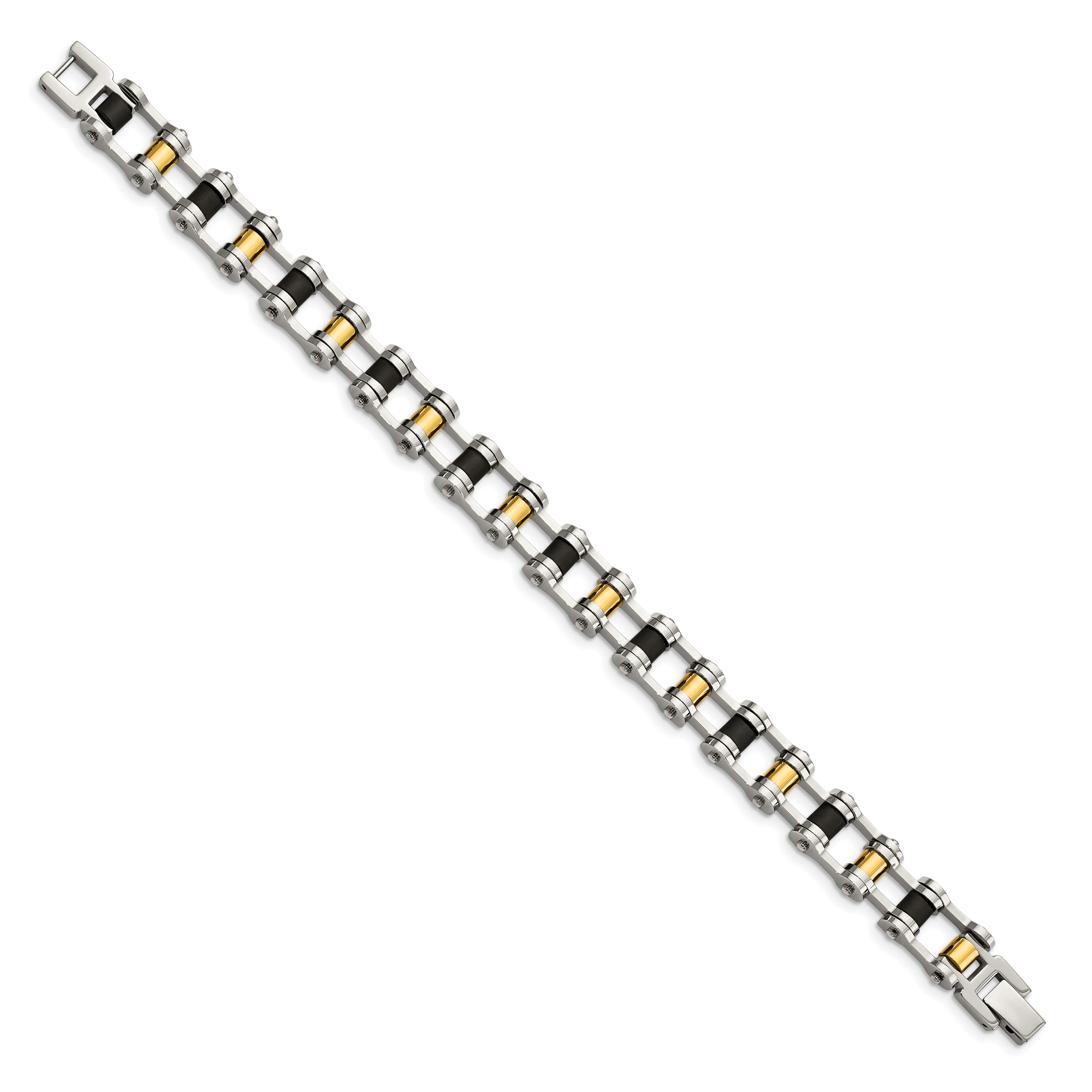 Yellow IP & Black Rubber Bracelet in Stainless Steel