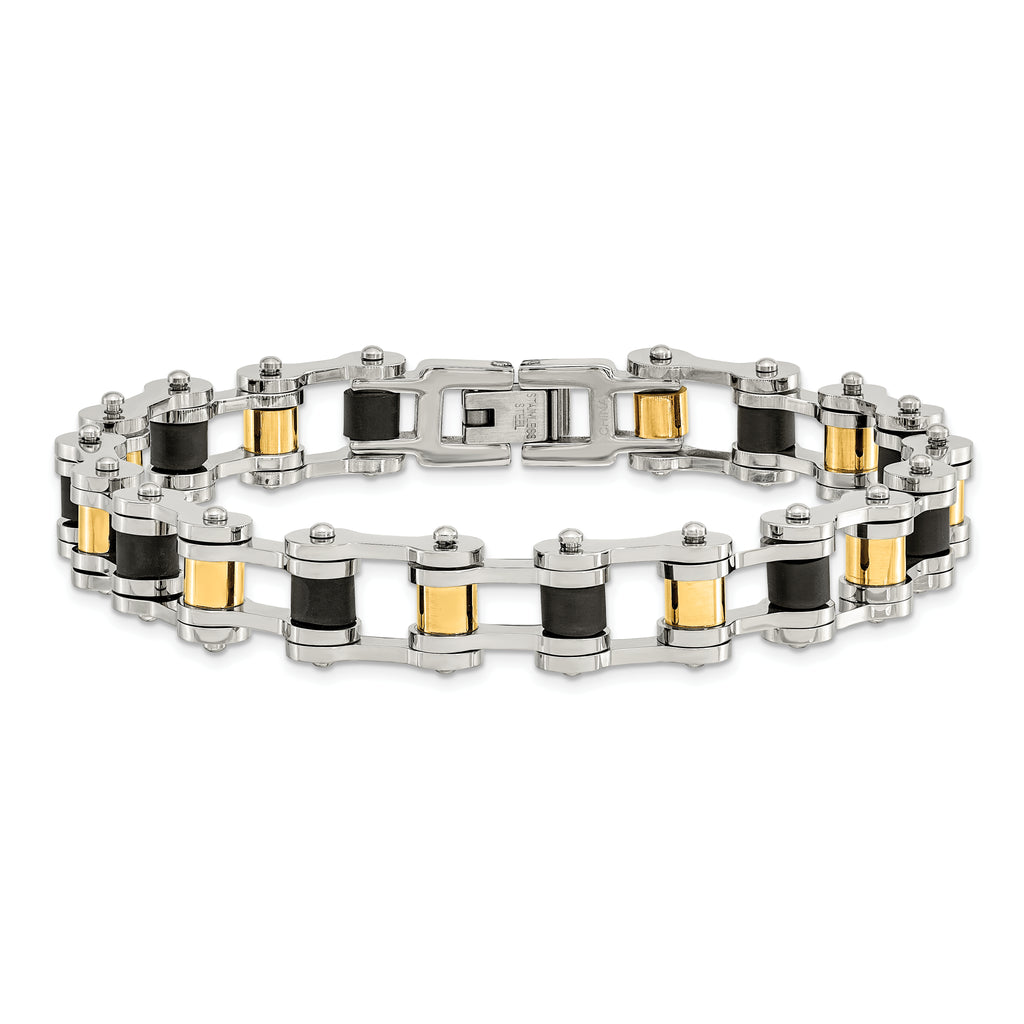 Yellow IP & Black Rubber Bracelet in Stainless Steel