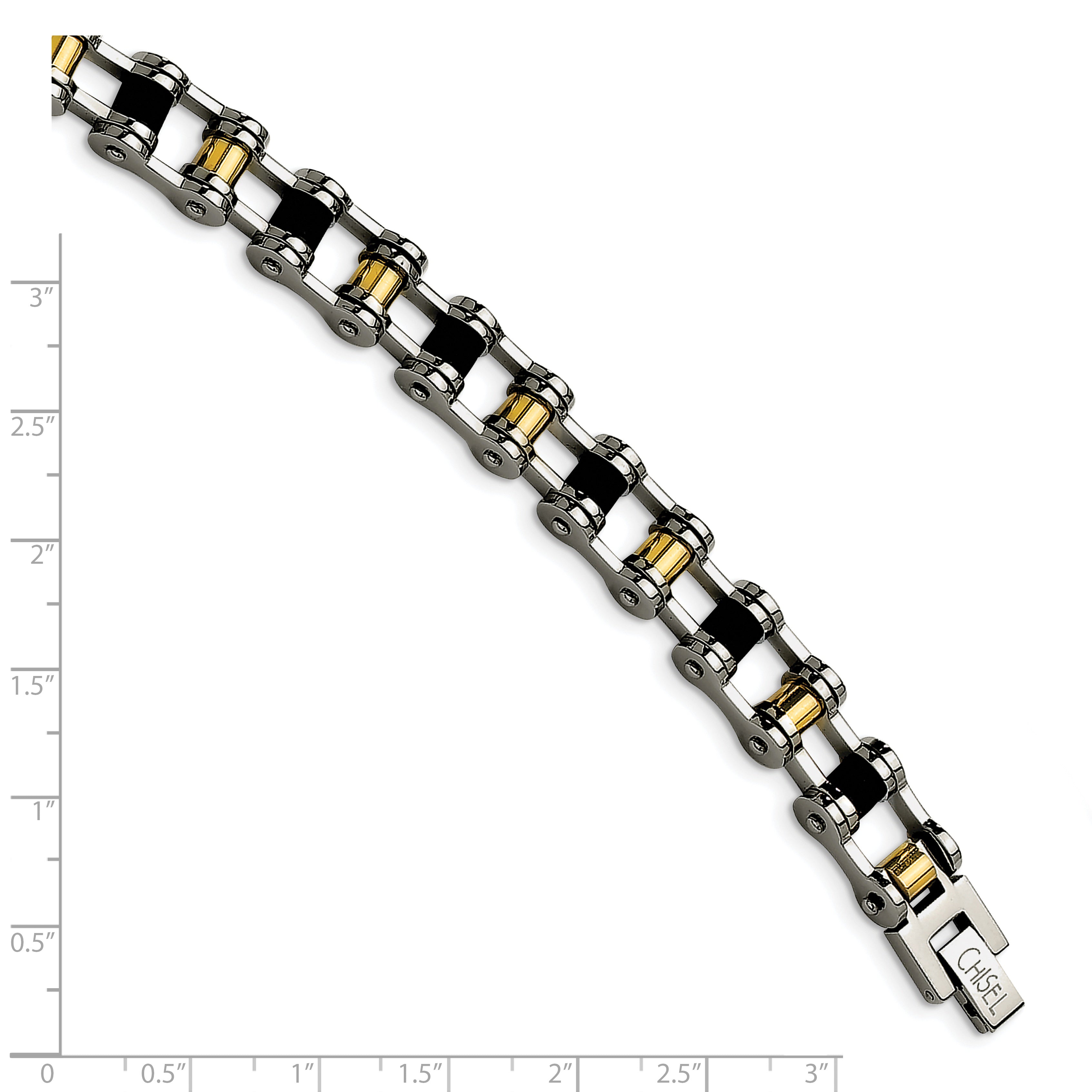 Yellow IP & Black Rubber Bracelet in Stainless Steel