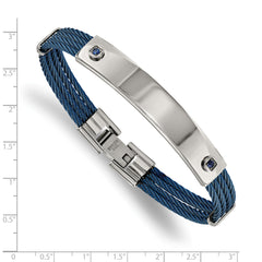 Chisel Stainless Steel Polished Blue IP-plated Cable with Blue CZ 7.25 inch ID Bracelet