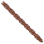 Brown IP-Plated Link Bracelet in Stainless Steel with Black CZ