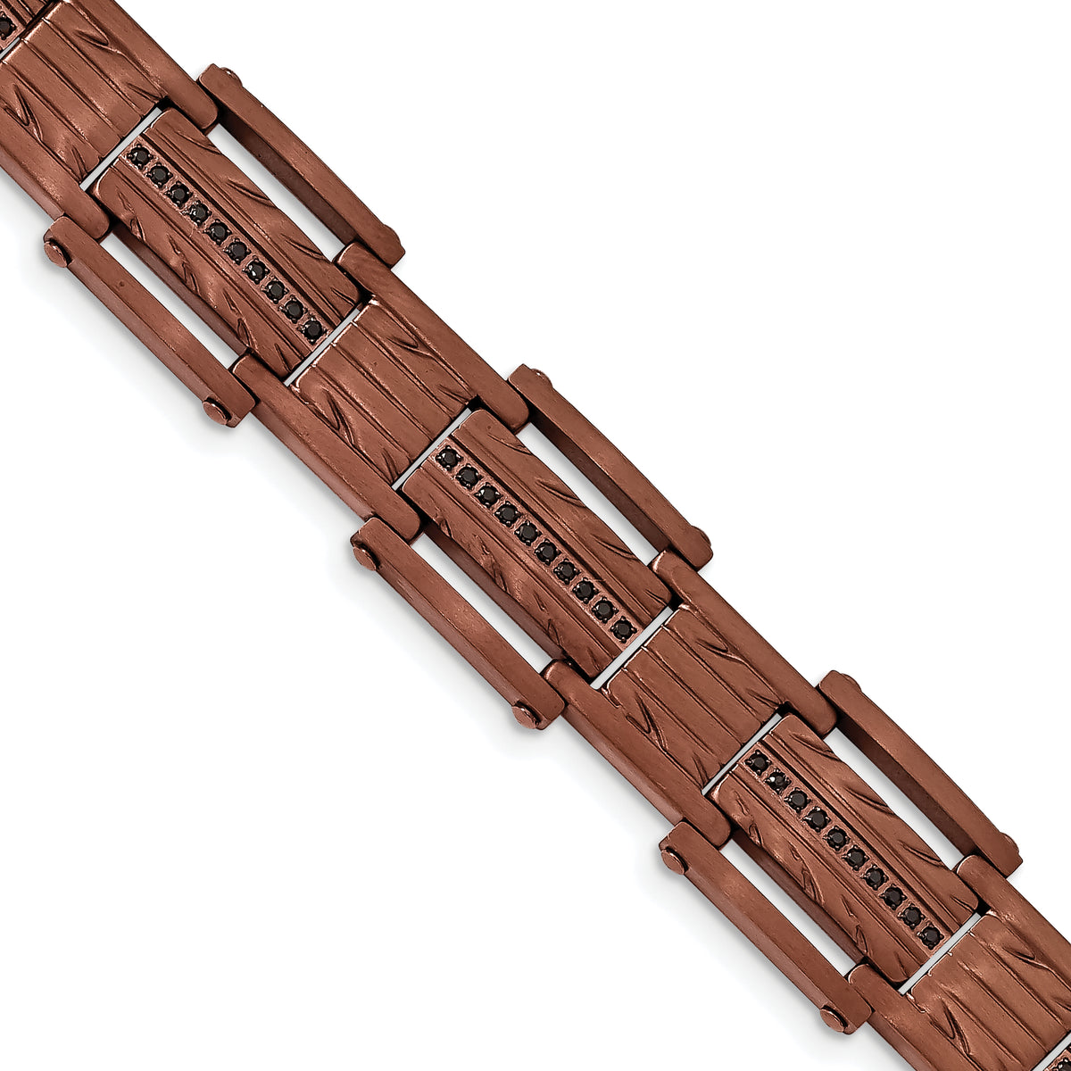Chisel Stainless Steel Brushed and Textured Brown IP-plated with Black CZ 8.25 inch Link Bracelet