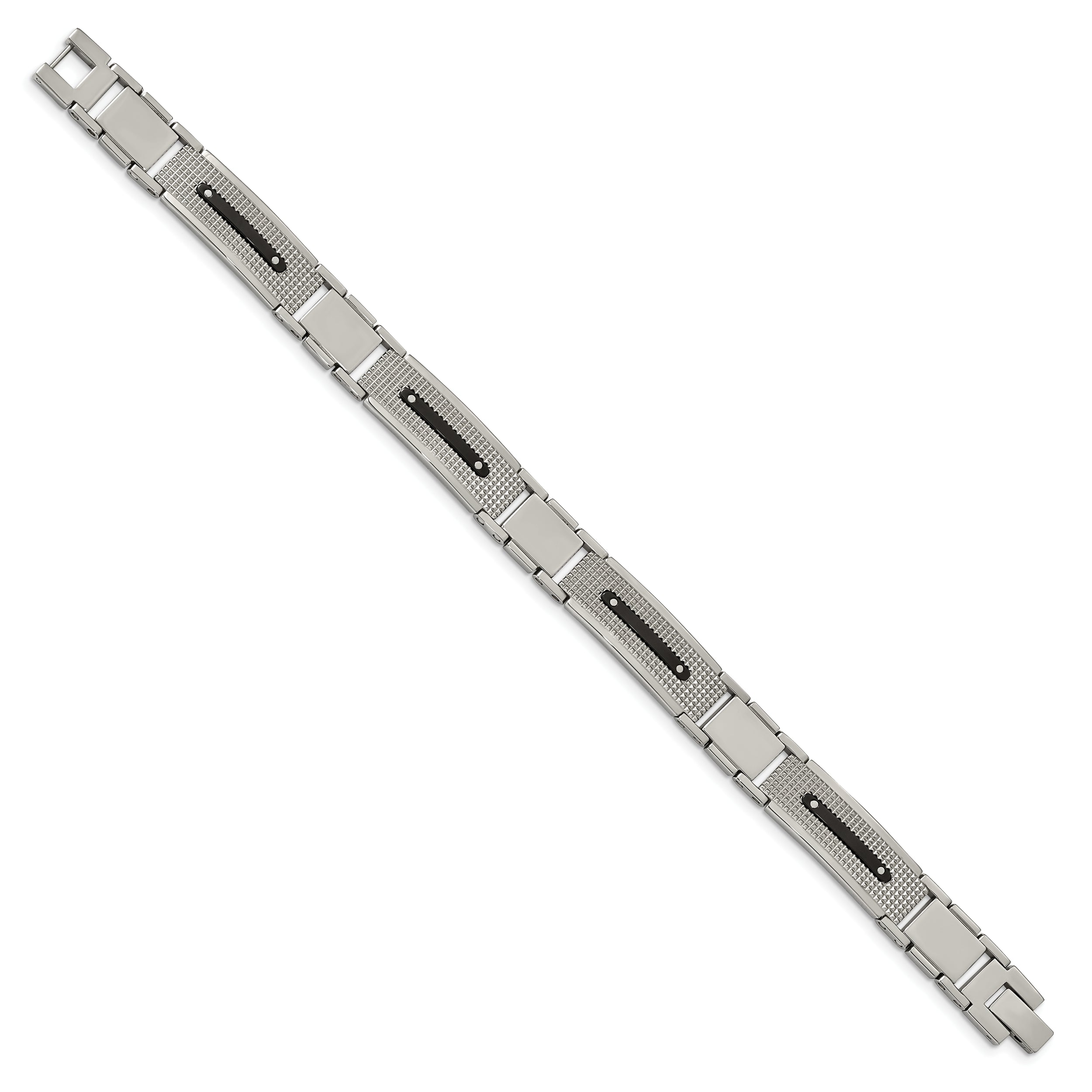 Stainless Steel Polished and Textured Black IP-plated 8.75in Bracelet