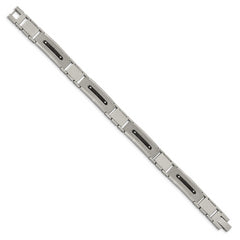 Stainless Steel Polished and Textured Black IP-plated 8.75in Bracelet