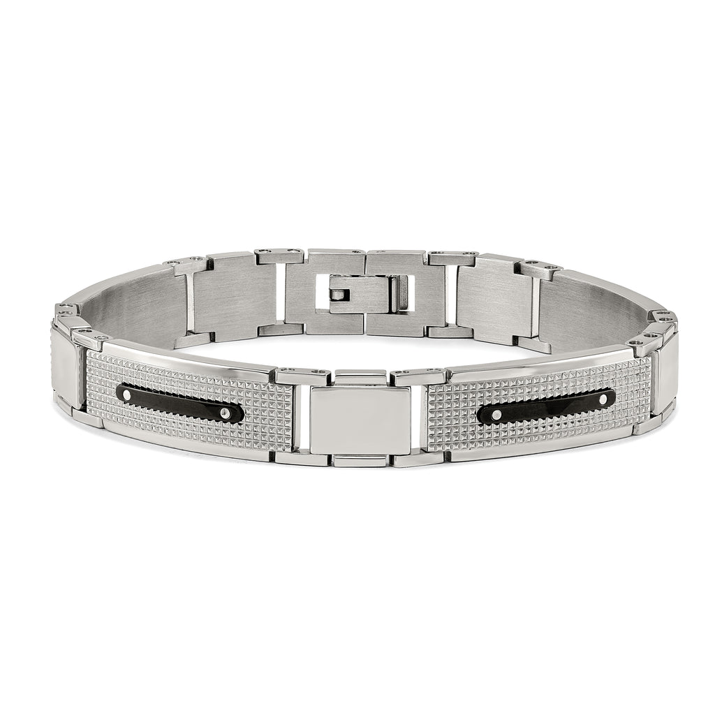 Polished & Textured Bracelet in Black IP-Plated Stainless Steel