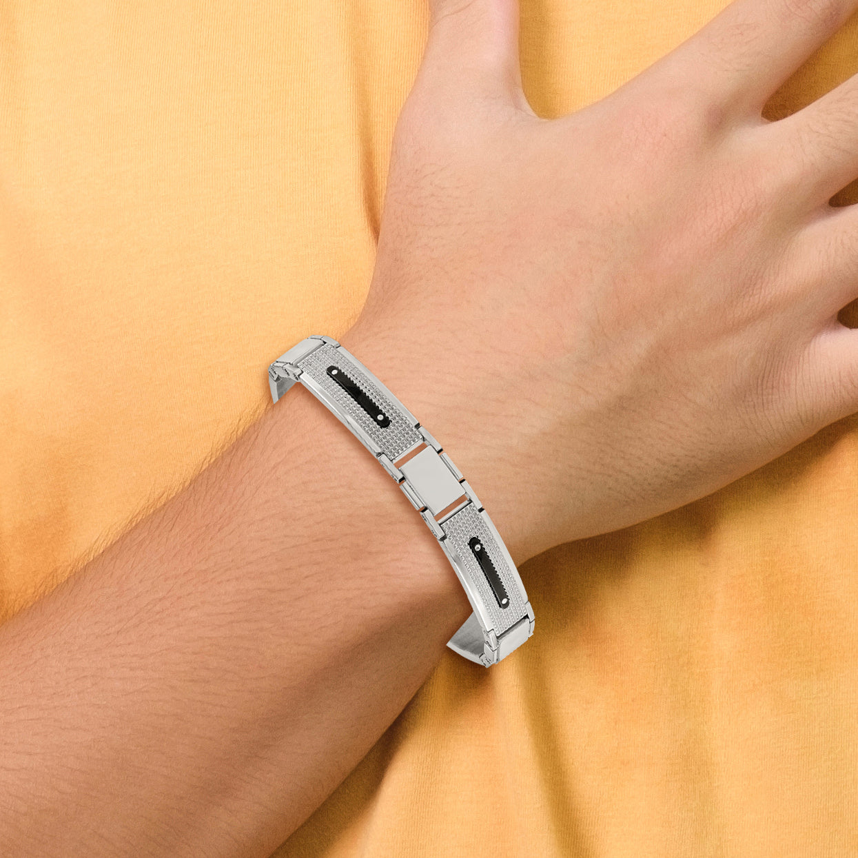 Stainless Steel Polished and Textured Black IP-plated 8.75in Bracelet