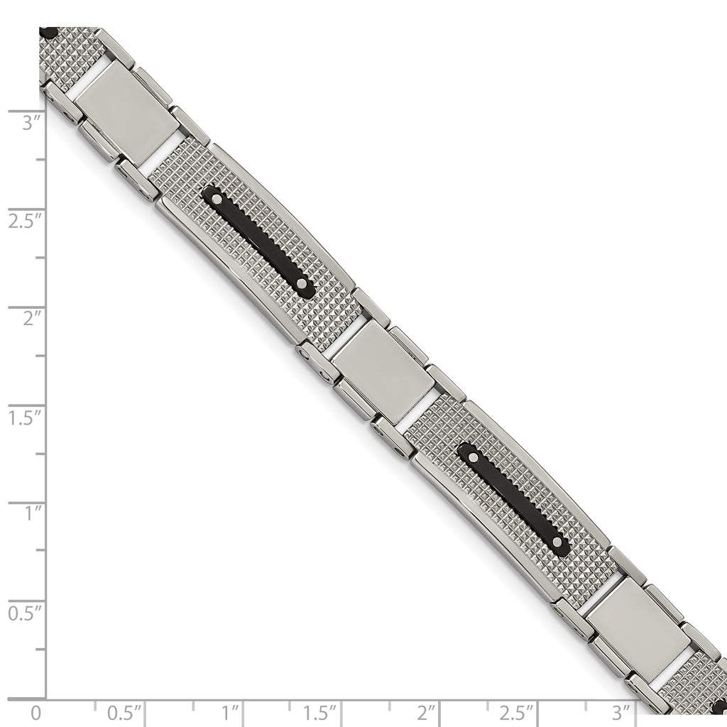 Polished & Textured Bracelet in Black IP-Plated Stainless Steel