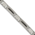 Stainless Steel Polished and Textured Black IP-plated 8.75in Bracelet