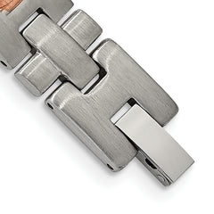 Chisel Stainless Steel Brushed and Textured Rose IP-plated with CZ 8.5 inch Link Bracelet